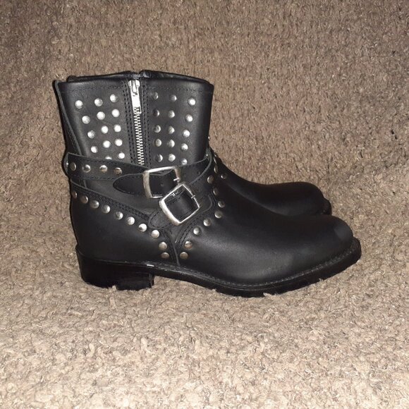BOULET-Engineer Biker Boot-Black Leather-Studded-Side Zip-Buckle Strap-Sz 10-NEW - Picture 5 of 9
